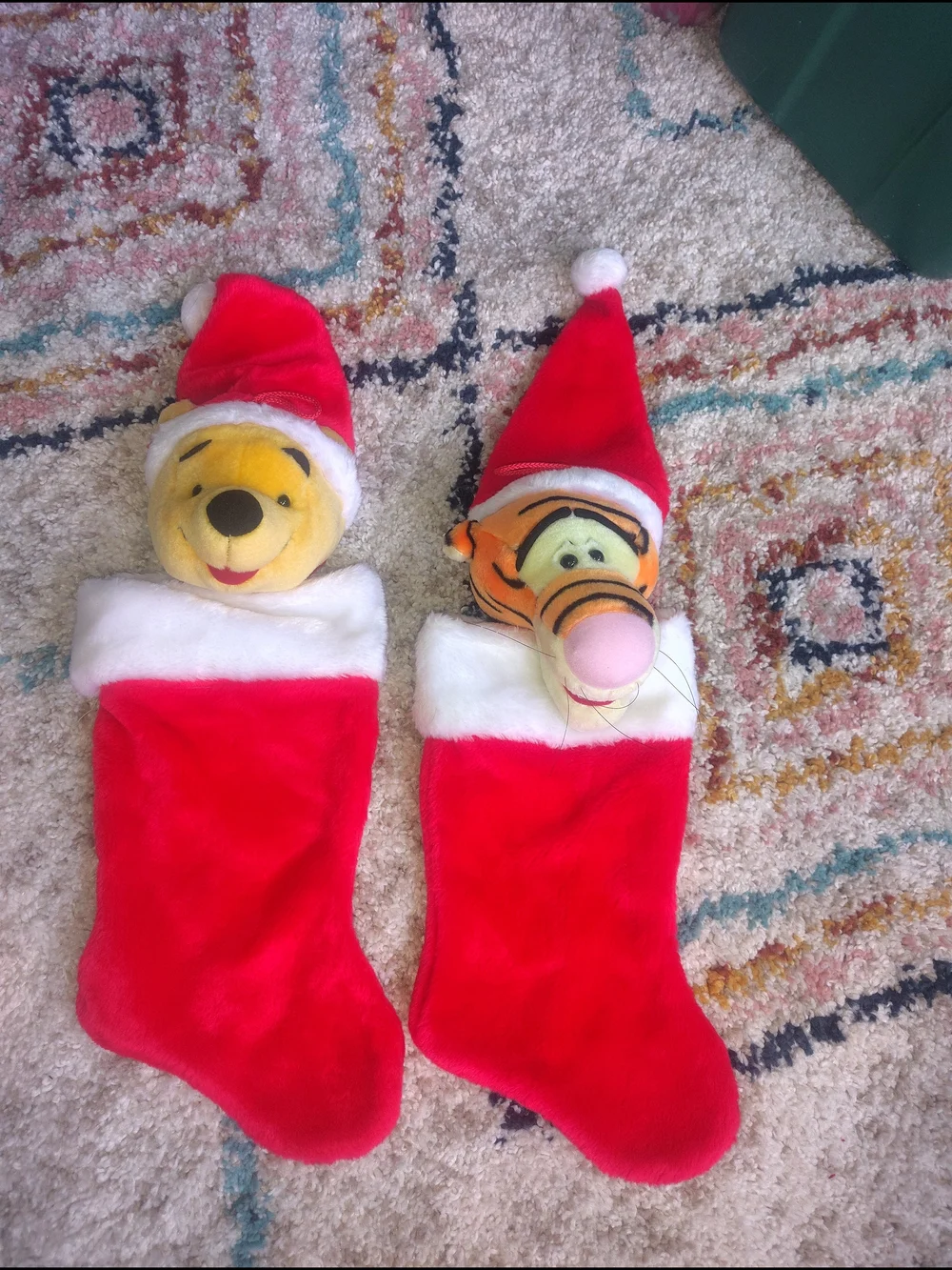 Disney Winnie the Pooh & Tigger Plush Christmas Stockings - Red Vintage Euc